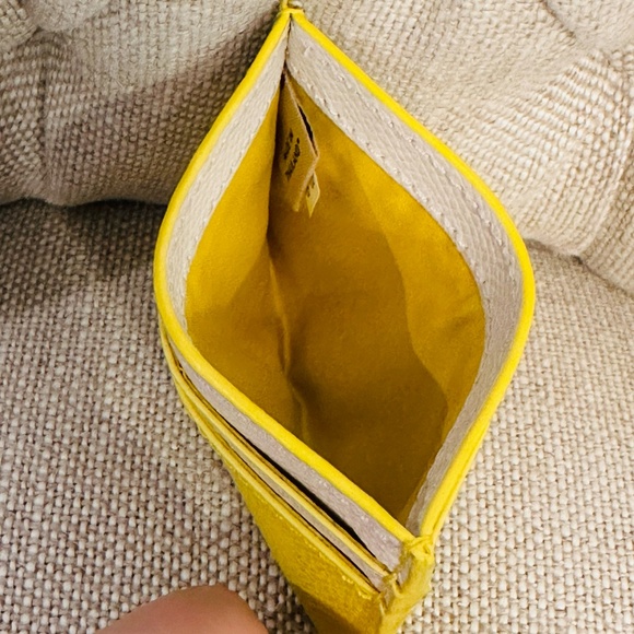Coach Small Slim Card Case Wallet Crossgrain Leather F63669 Yellow Chalk Pre-Own - Picture 3 of 5